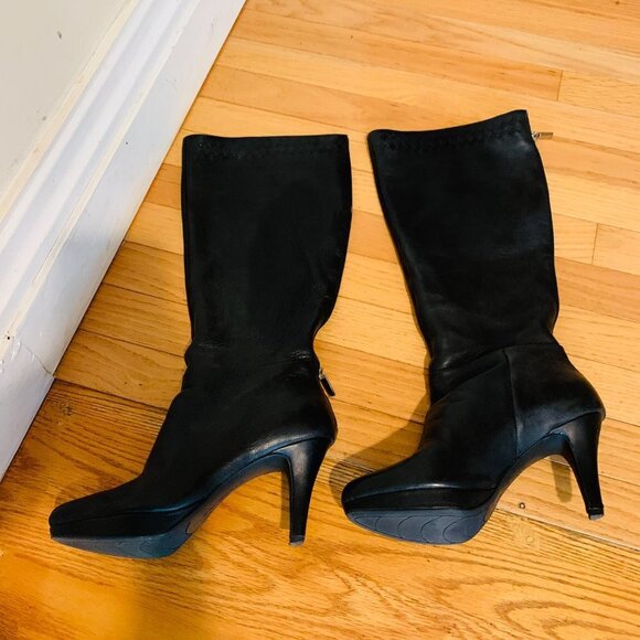 Bandolino Black Leather Dress Wide Calf Boots 8.5 M - Picture 1 of 16